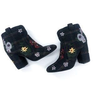 Indigo Road Floral Plaid Wool Embroidered Booties